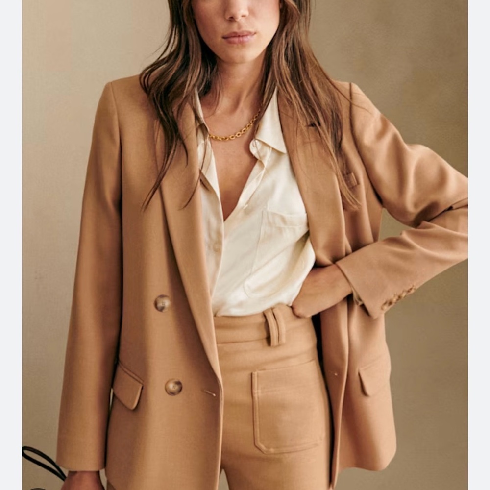 Sézane Camel Double-Breasted Blazer Size 34 NWT